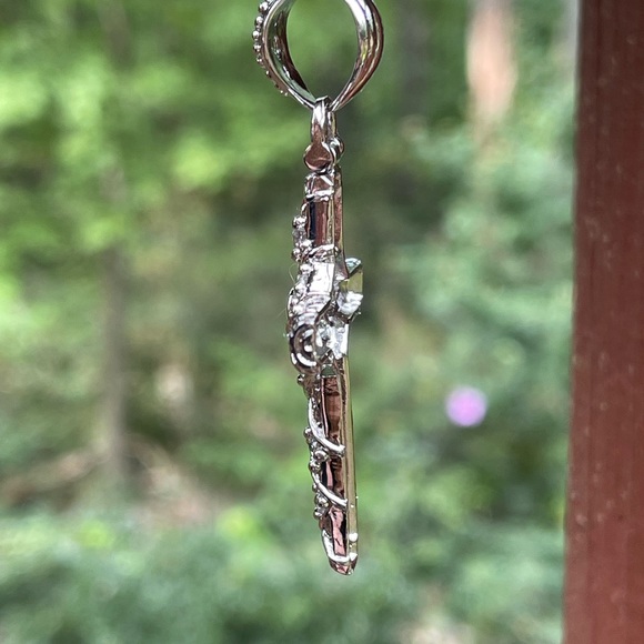 Large Ornate Solid Sterling Silver and CZ Cross Pendant - Picture 3 of 5